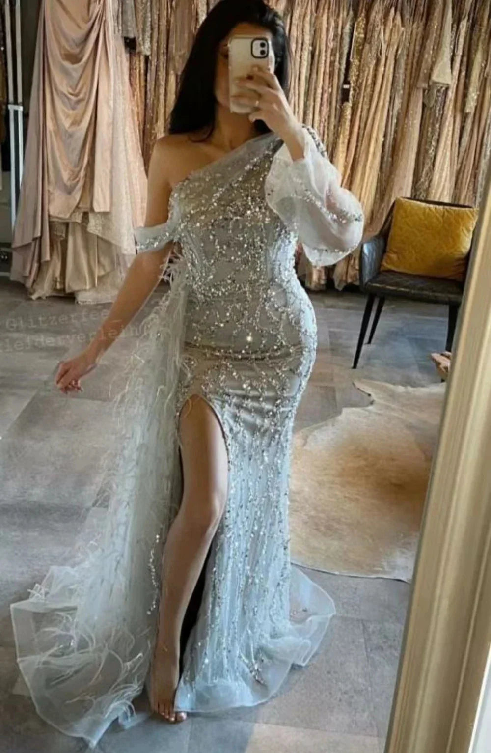Luxury Dubai Turquoise Mermaid Overskirt Evening Dresses Gowns Luxury Beaded Elegant For Women Party LA71466
