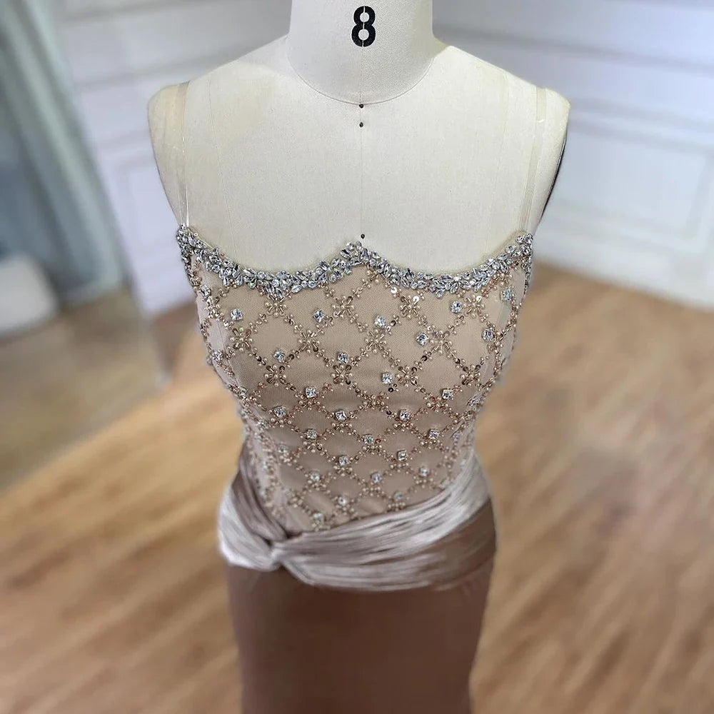 Serene Hill Velvet Mermaid Gown Elegant Beaded Design Arabic inspired Luxe Evening Dress for Women's Wedding Party LA72327