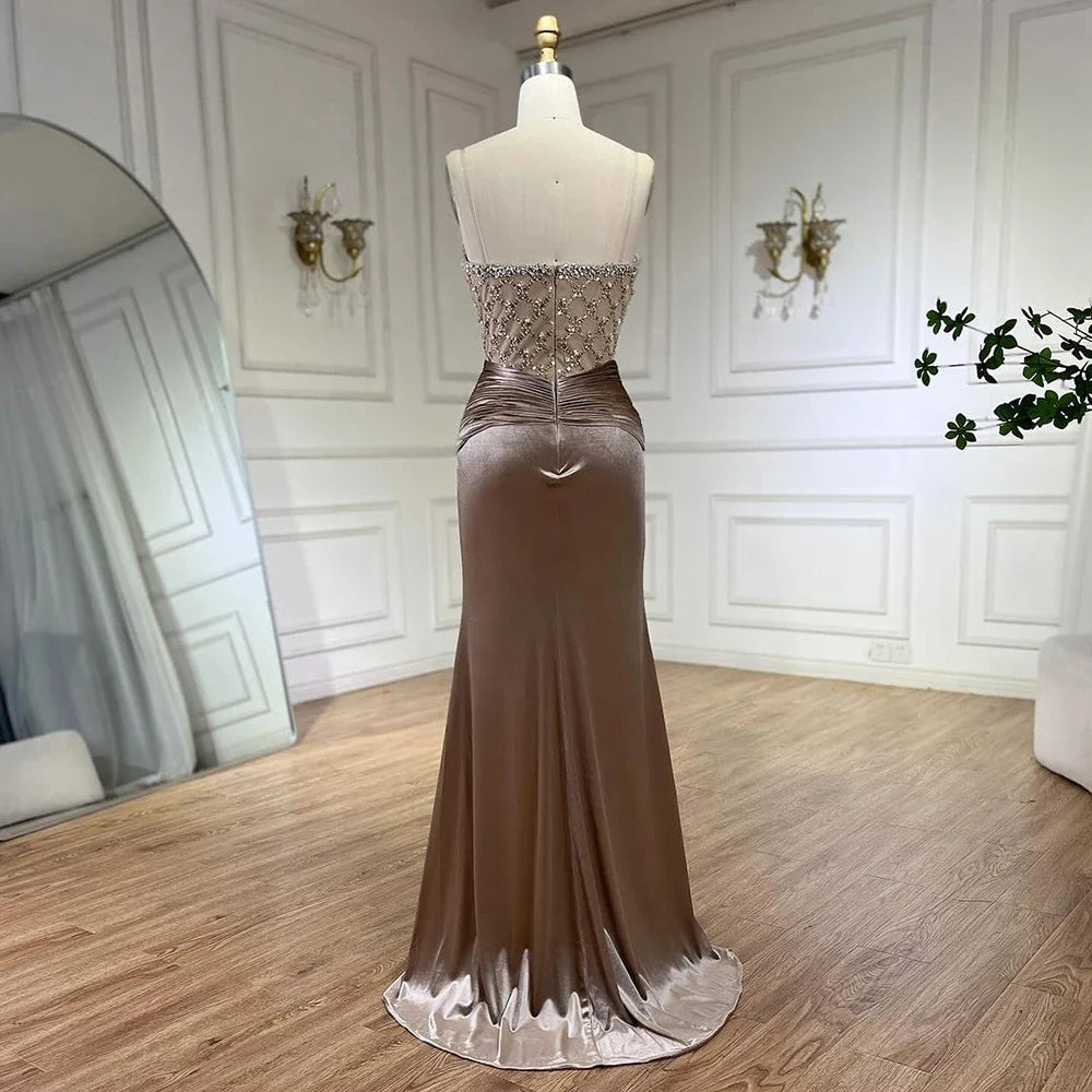 Serene Hill Velvet Mermaid Gown Elegant Beaded Design Arabic inspired Luxe Evening Dress for Women's Wedding Party LA72327