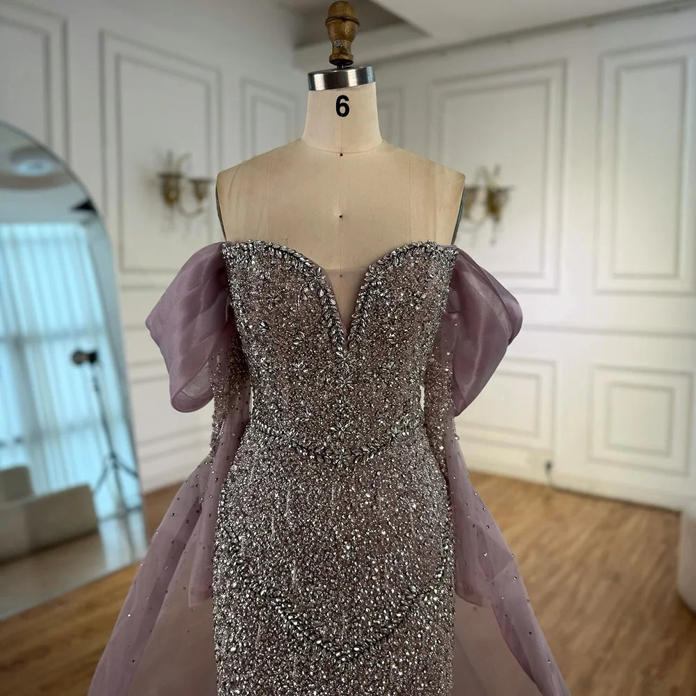 Luxury Nude Beaded Mermaid Evening Dress With Overskirt LA72879