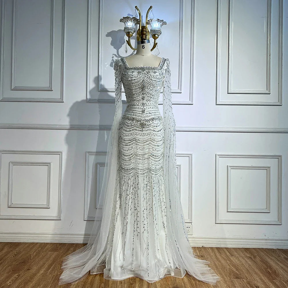 Luxury Beaded Caramel Evening Dress with Cape Sleeve LA72604
