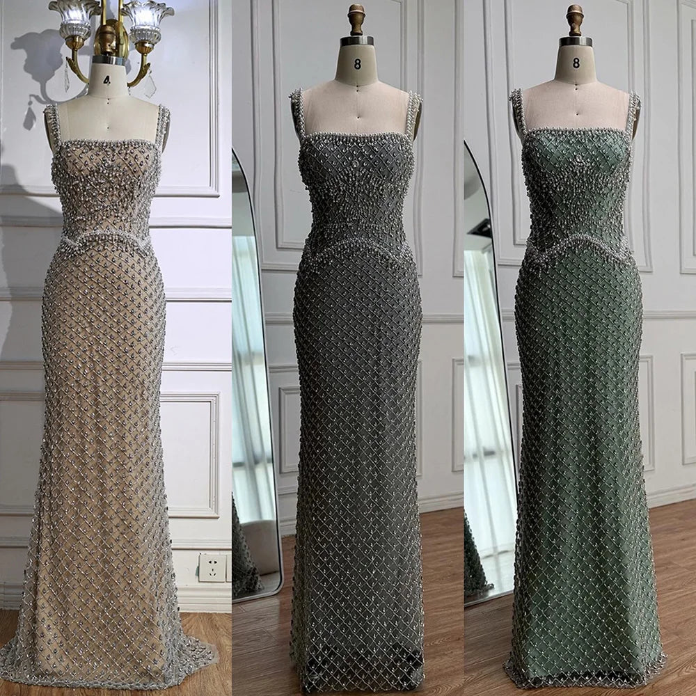 Luxury Silver Mermaid Evening Dress with Designed Stones LA72919