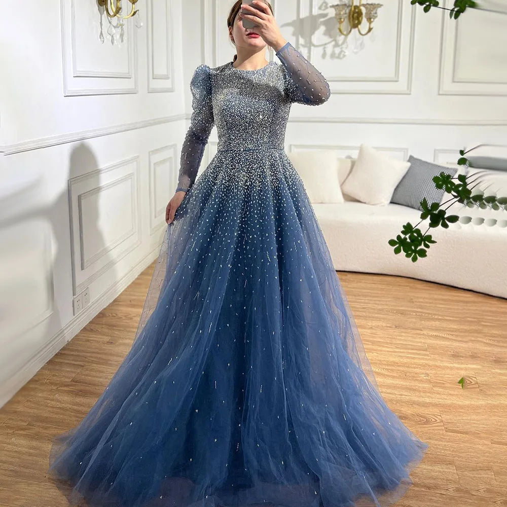 Green Mermaid Elegant With Skirt Sleeves Beaded Evening Dresses Gowns For Party LA71762