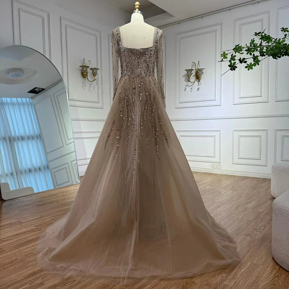 Luxury Arabic Caramel Beaded Mermaid Evening Dress with Overskirt LA72710A