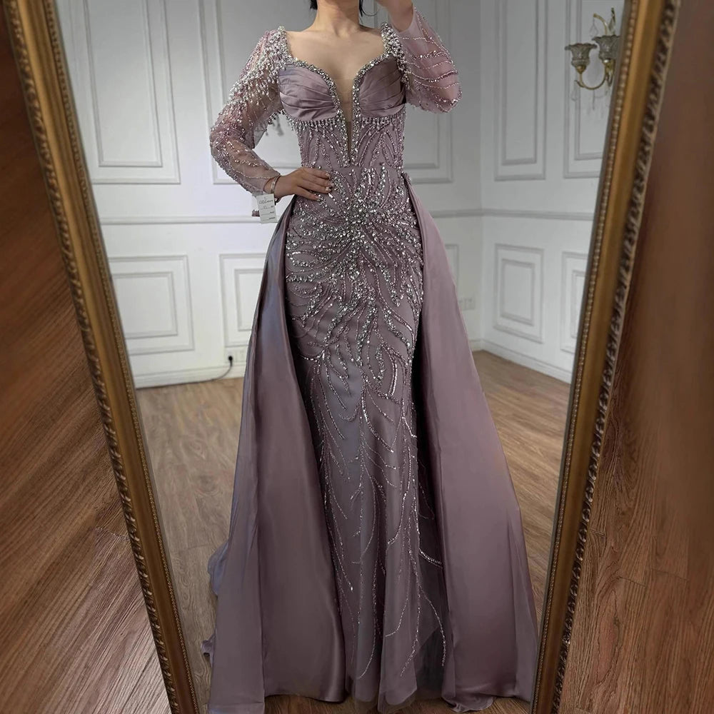 Luxury Muslin Blue hijab Evening Dress With Long Sleeves LA72963