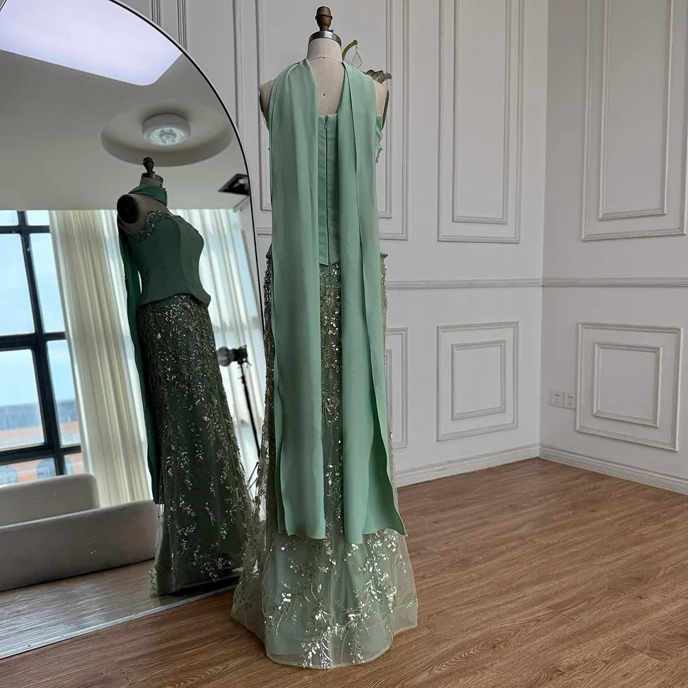 Luxury Sage Green Strapless Beaded Mermaid Evening Dress LA73050C