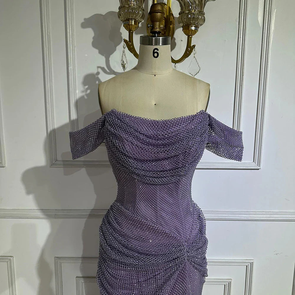 Dubai Elegant Purple Evening Dress with Sleeveless Tulle LA72790