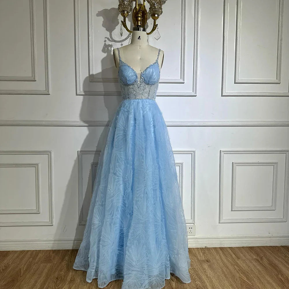 Serene Hill 2025 Arabic Sage Green Elegant Spaghetti Strap Backless A-Line Prom Dress for Women | Wedding Party LA72636