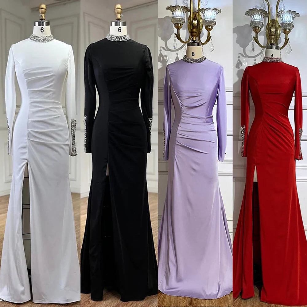Luxury Black Satin Long Sleeves Mermaid Evening Dress LA72476
