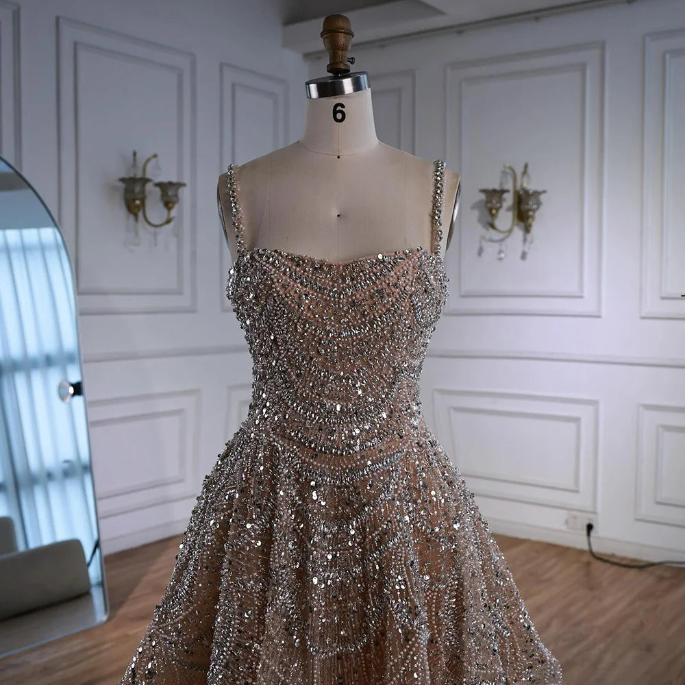 Luxury Nude Crystal Beaded A-Line Short Cocktail Party Dress LA72983