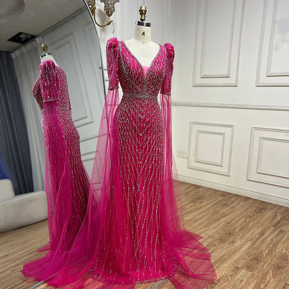 Luxury Fuchsia Evening Dress Mermaid Gown for Formal Occasion LA72774