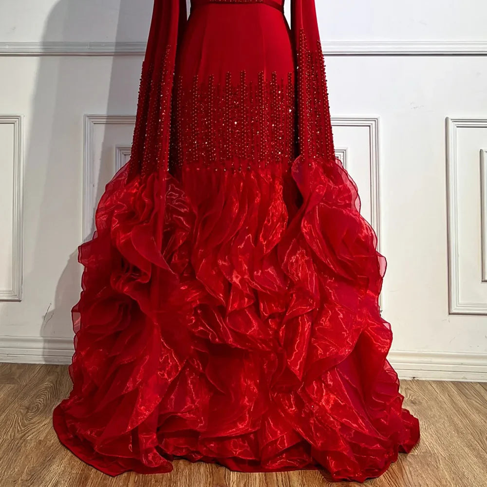 Elegant Nude Beaded Evening Dress with Cape Sleeves LA72317C