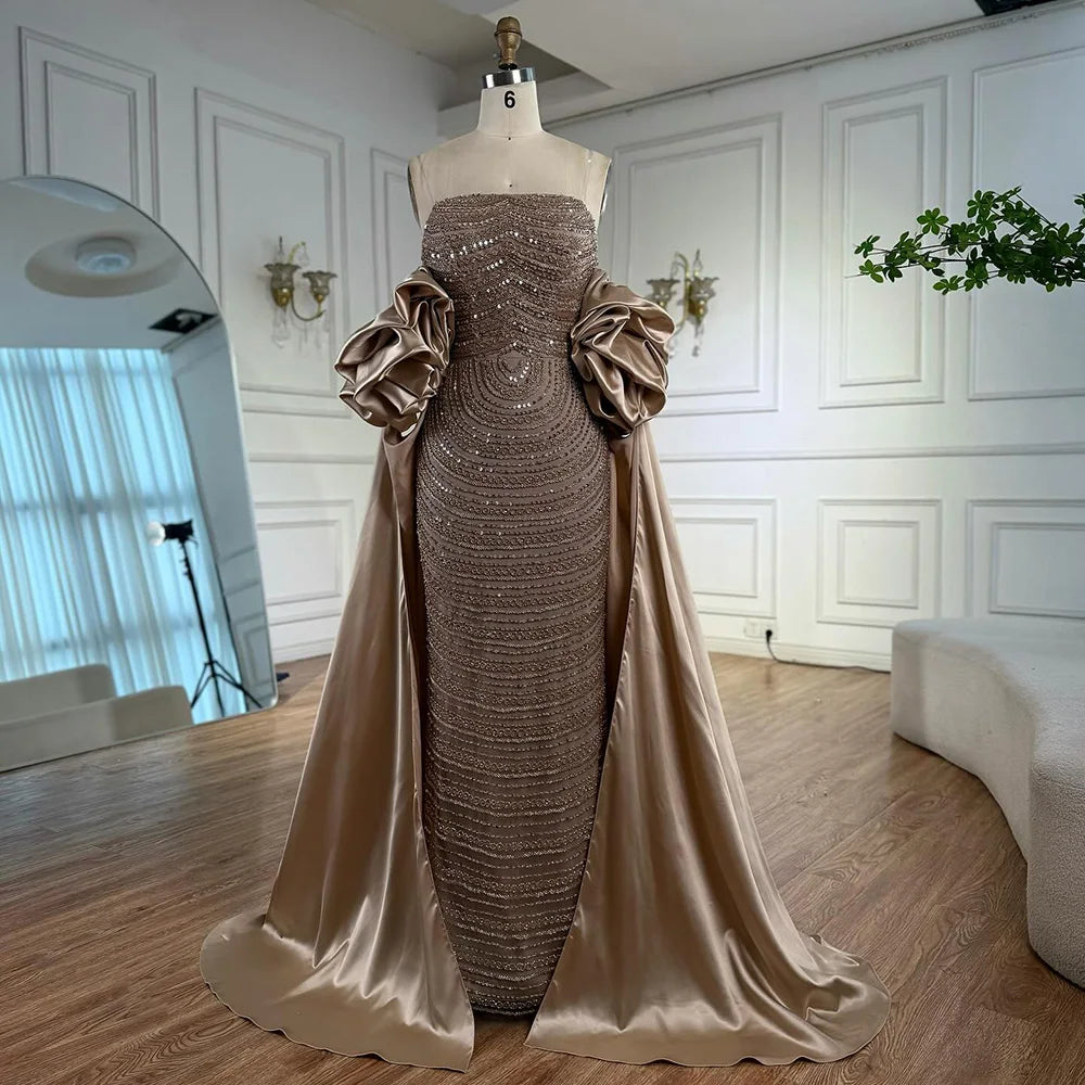 Luxury Arabic Dusty Rose Evening Dresses with Cape LA72543