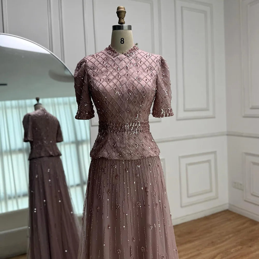 Luxury Designer Arabic Pink Evening Dress LA72955