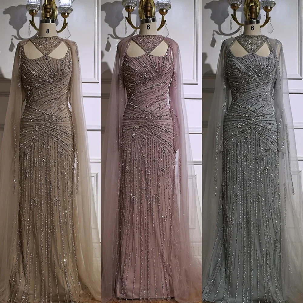 Luxury Caramel Mermaid Evening Dress with Cape Sleeves LA73052
