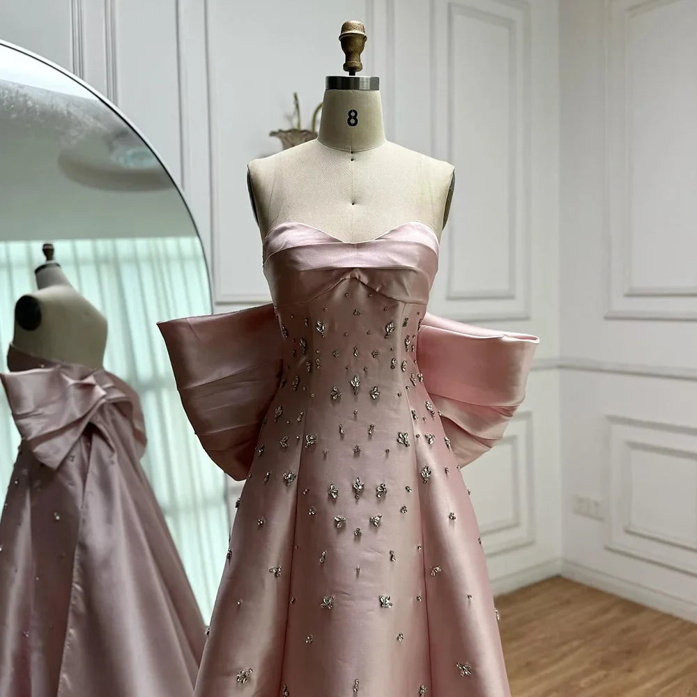 Pink Satin Strapless Mermaid Evening Gown with Big Bow LA72414B
