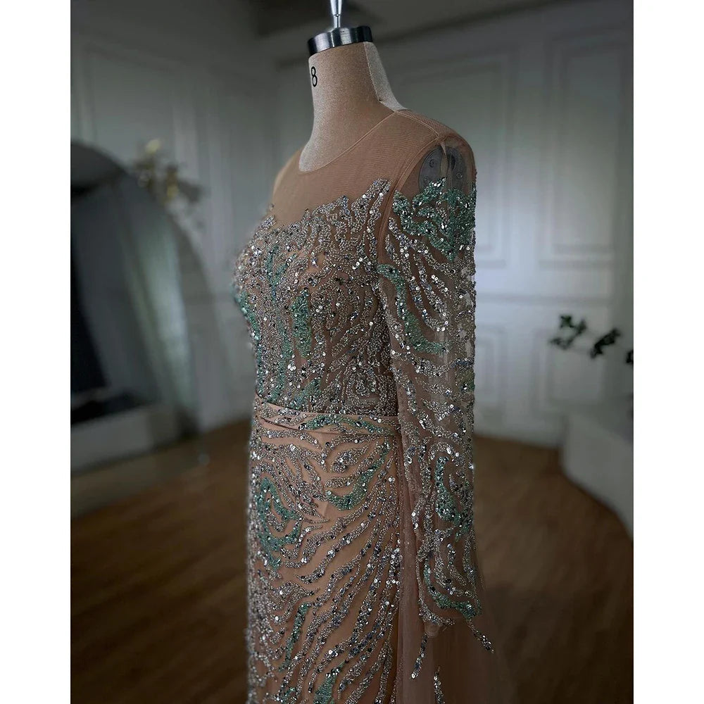 Serene Hill Muslim Nude Mermaid With Overskirt Beaded Split Long Evening Dresses Gowns For Woman Wedding Party 2025 LA71995