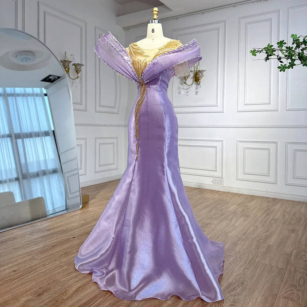 Luxury Designer Mermaid Satin Lilac Evening Dresses Gowns For Party LA72902