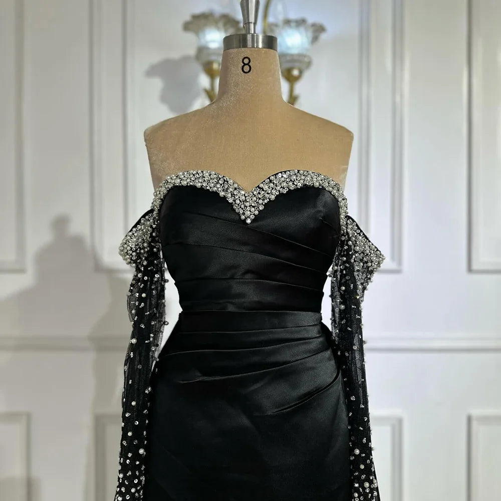 Elegant Yellow Mermaid Beaded Evening Gown with Detachable Sleeves LA72777