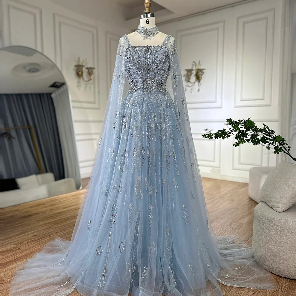 Luxury Designer Nude A-Line Crystal Beaded Arabic Evening Dress LA72764