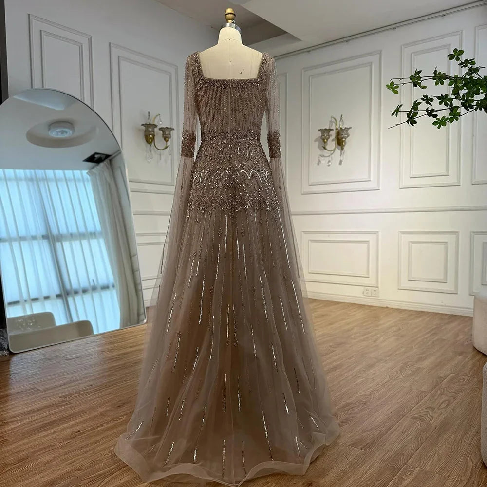 Luxury Green A-LineBeaded Evening Dress with Cape Sleeves LA73089