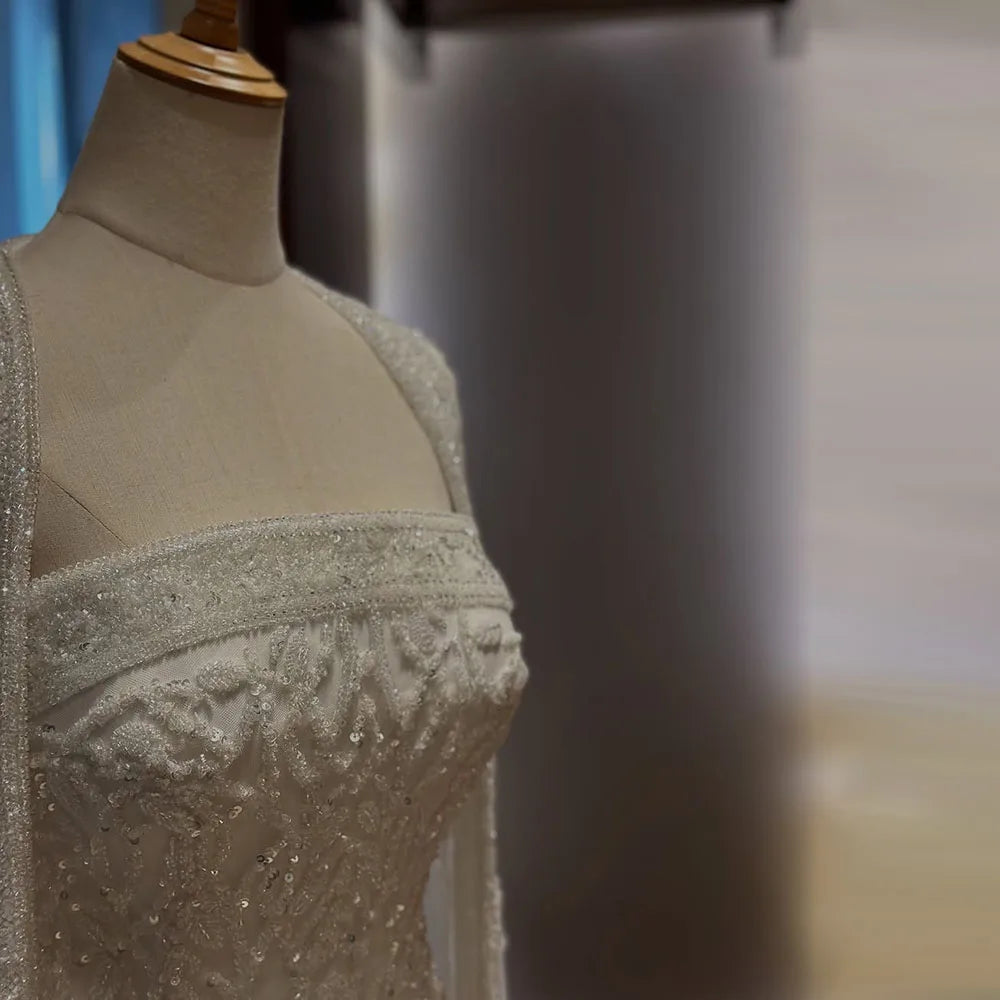 Luxury White Dubai Arabia Beading Evening Dress With Cape LA72870