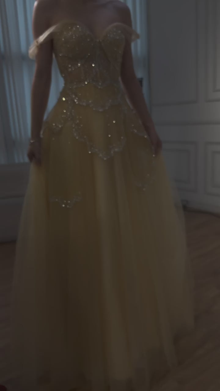 Luxury Sage Green Beaded A-Line Off-Shoulder Evening Dress LA72605