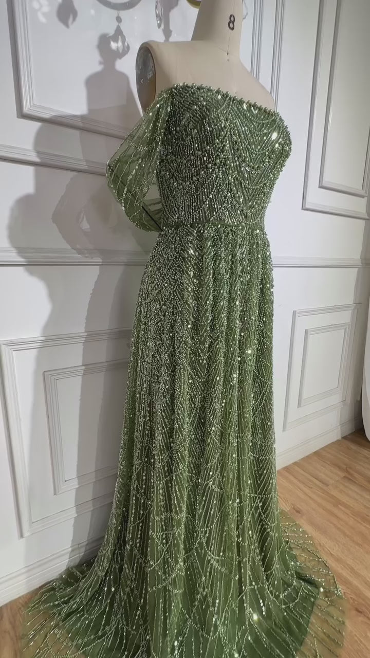 Luxury Nude A-Line Evening Gown with Pearl Beading LA72738A