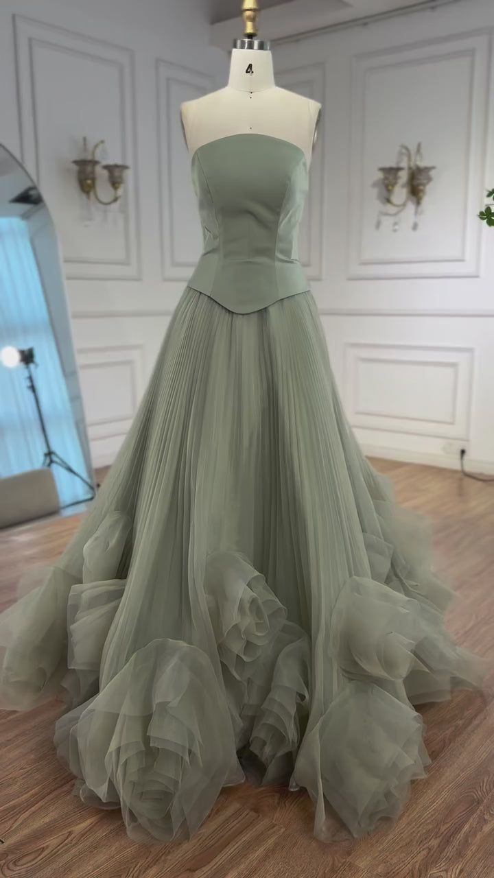 Elegant Sage Green 3D Flowers A Line Evening Dresses Gowns LA72913