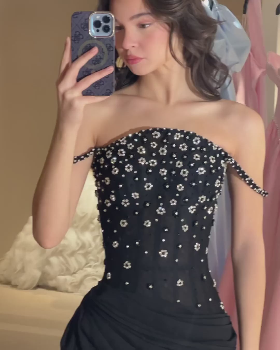 Luxury Black Beaded Mermaid Prom Dress with Spaghetti Straps LA73047