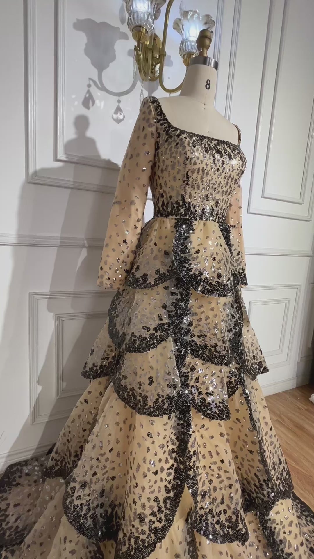 Luxury Black Nude Sequin Evening Dress with Long Sleeves LA72505B