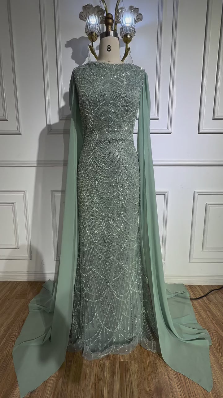Luxury Beaded Gown With Cape Sleeves LA72160A