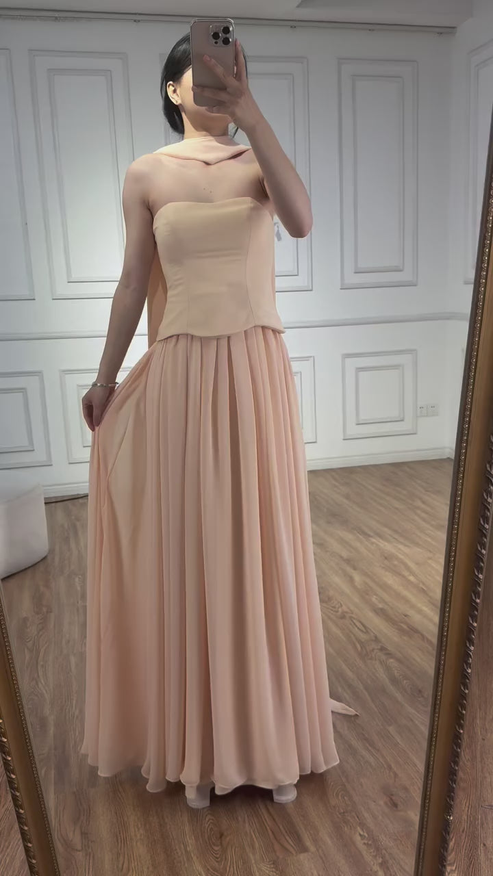 Luxury Turquoise A Line Strapless Evening Dress with Cape LA73012