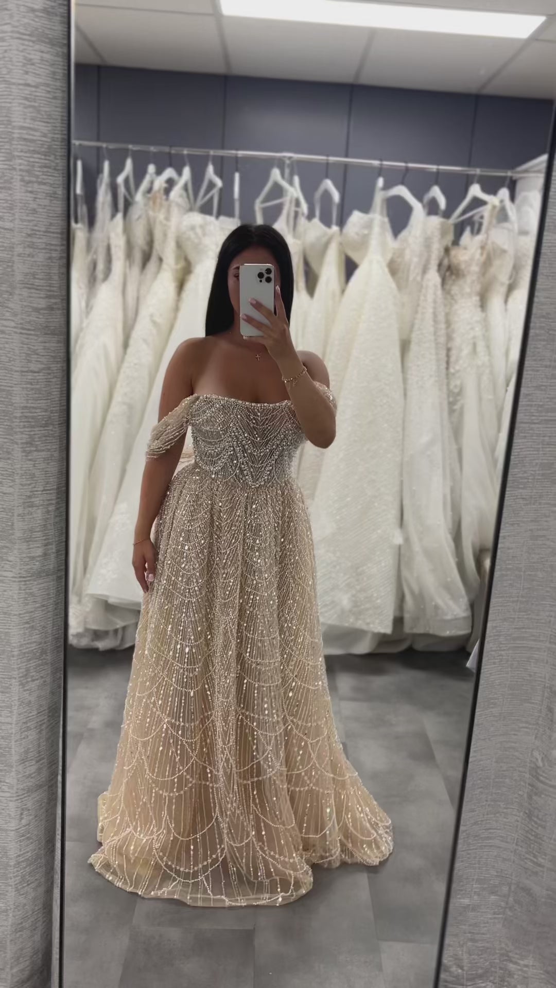 Luxury Nude A-Line Evening Gown with Pearl Beading LA72738A