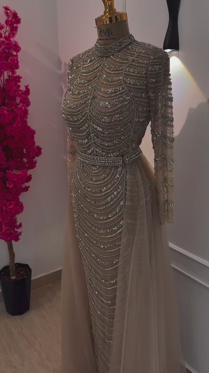 Luxury Caramel Beaded Mermaid Evening Dress with Overskirt LA72362A