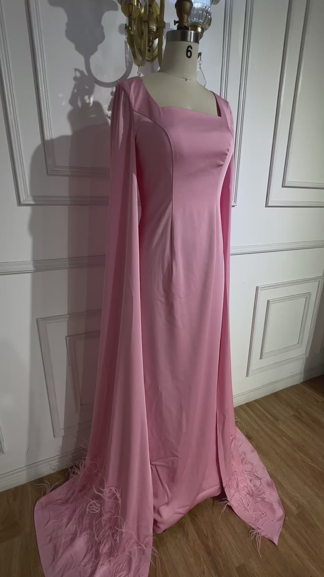 Luxury Arabic Pink Mermaid Evening Dress with Feather Cape LA72855