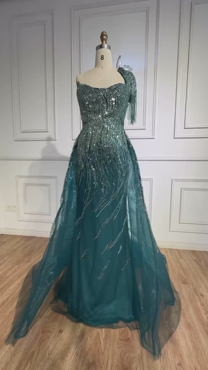 Luxury Green Evening Dress with Overskirt LA72979
