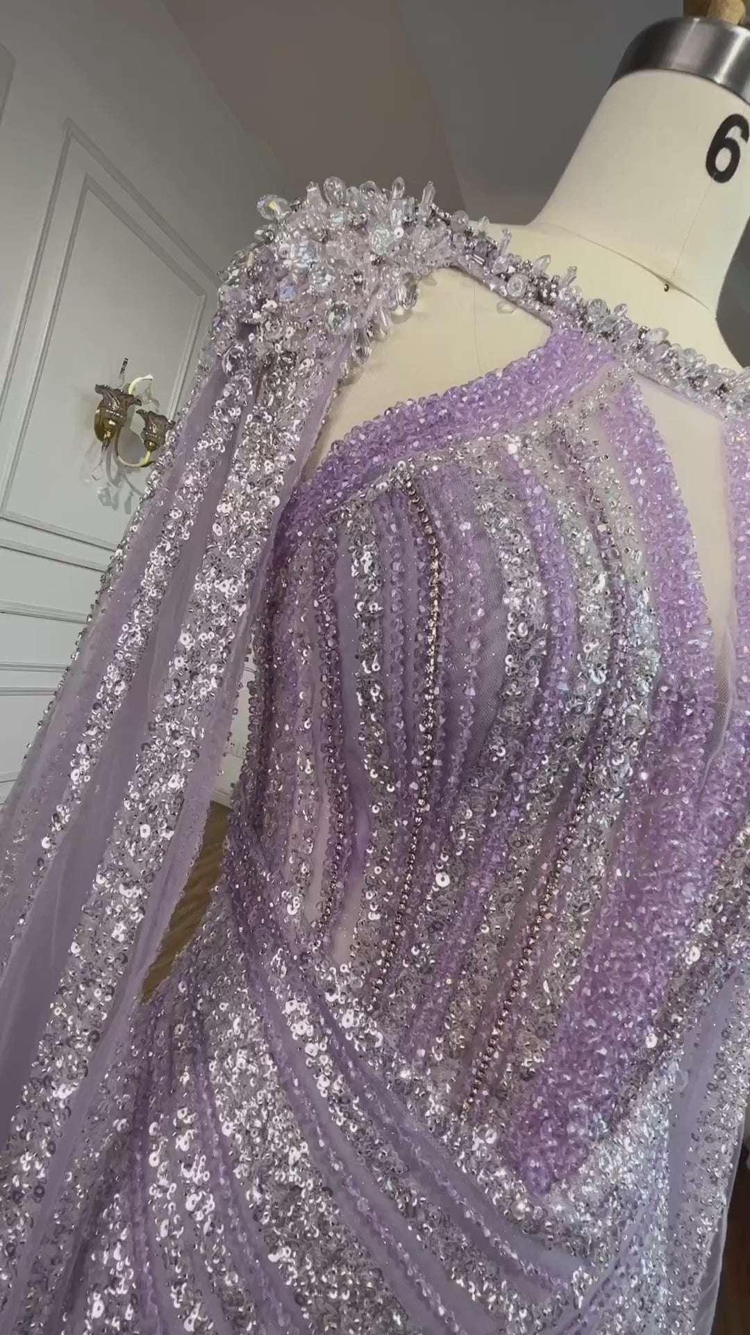 Luxury Crystal Yellow Evening Dress with Cape Sleeves LA72085