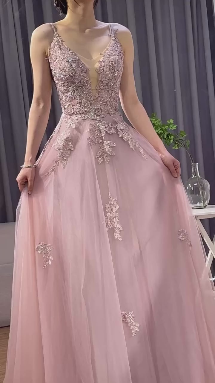 Luxury Sage Green Lace A-Line Prom Dress with Spaghetti Straps LA73005