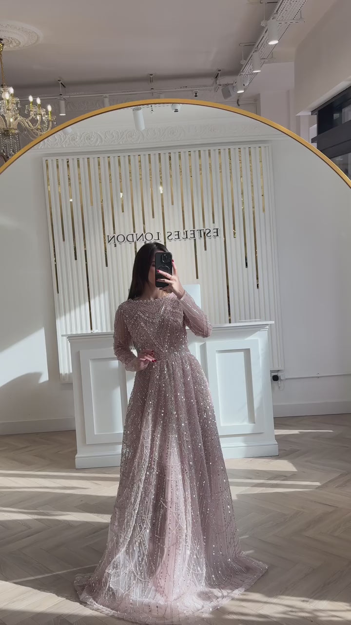 Luxury Olive Green Beaded A-Line Modest Evening Dress LA72738B
