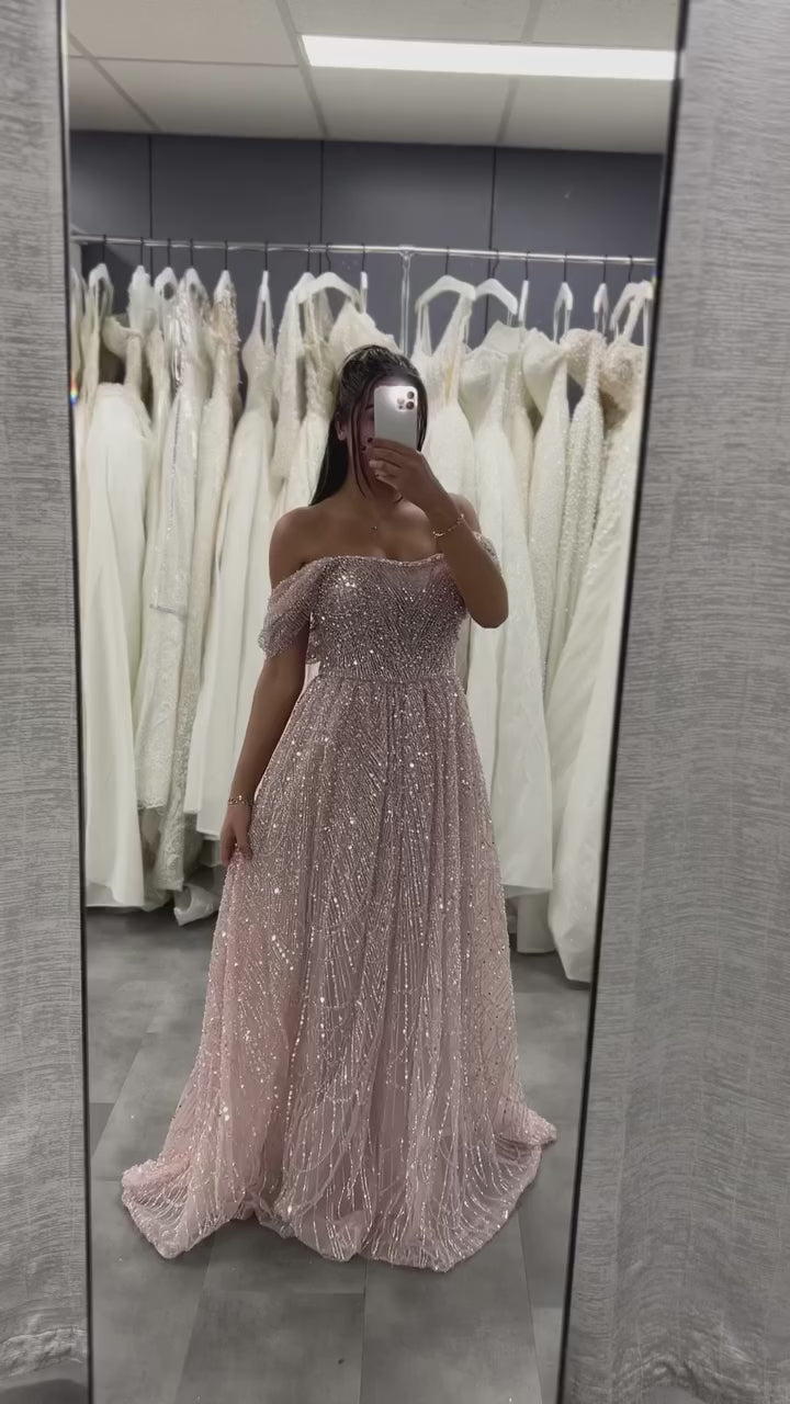 Luxury Nude A-Line Evening Gown with Pearl Beading LA72738A