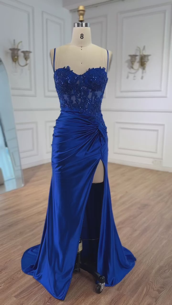Luxury Sage Green Satin Prom Dress with Slit LA73032