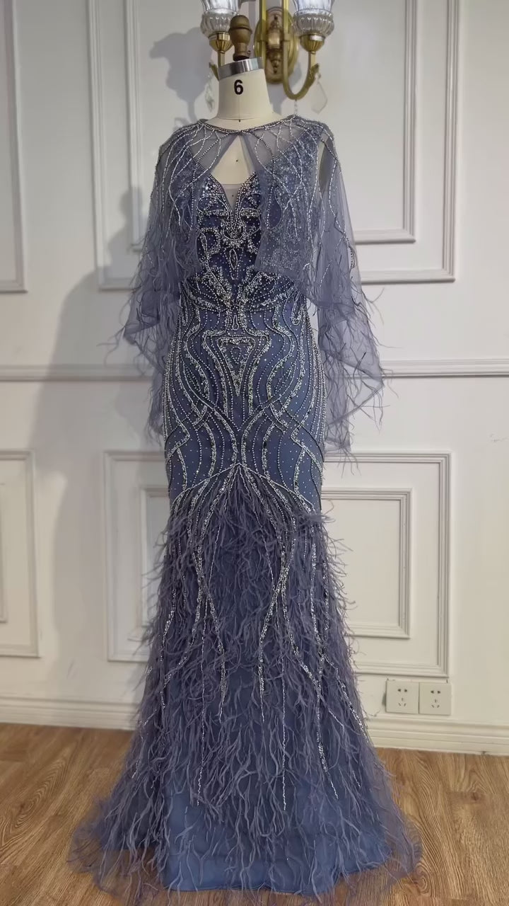 Luxury Caramel Feather Beaded Mermaid Evening Dress LA71866