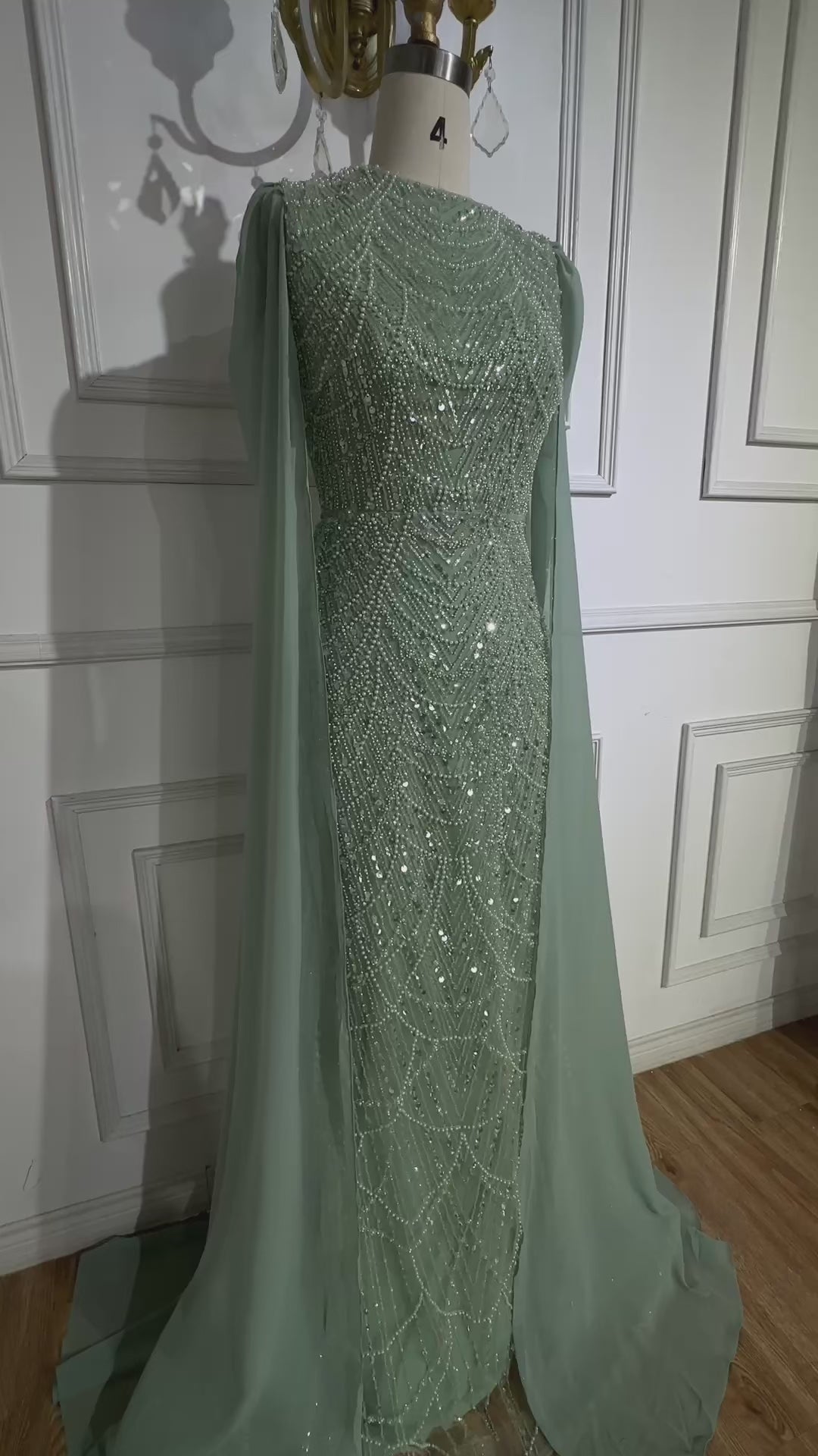 Luxury Beaded Gown With Cape Sleeves LA72160A
