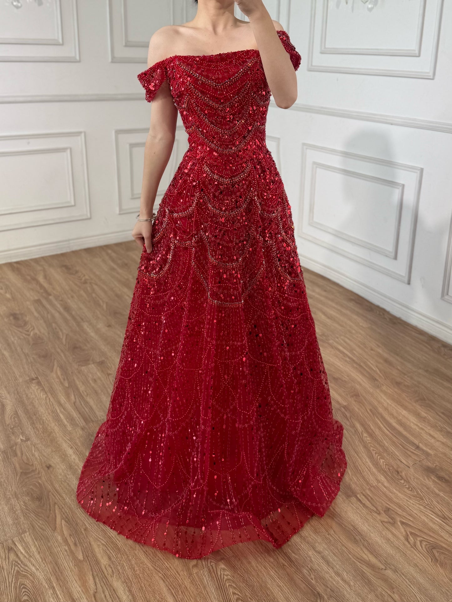 Luxury Nude A-Line Evening Dress with Pearls and Crystals LA72983A