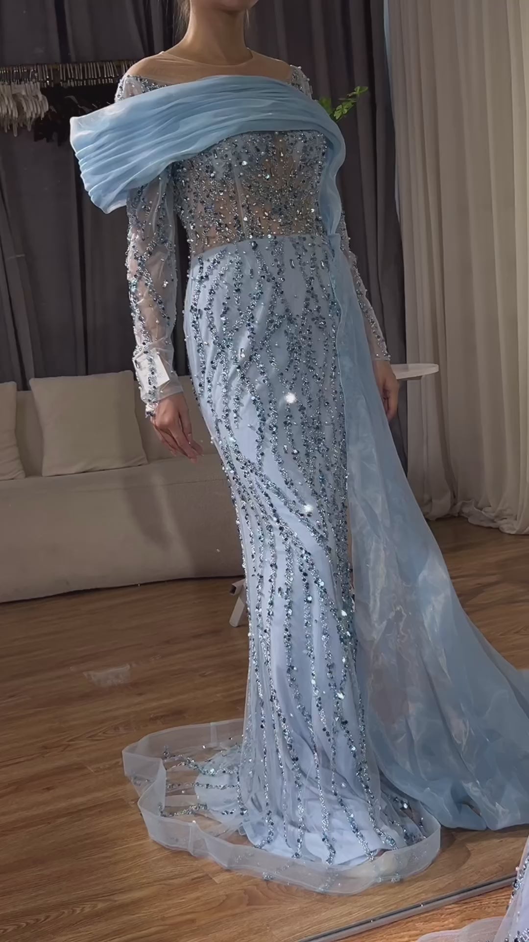Luxury Olive Green Beaded Mermaid Evening Dress with Crystal LA72396