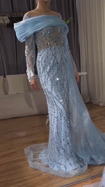 Luxury Olive Green Beaded Mermaid Evening Dress with Crystal LA72396
