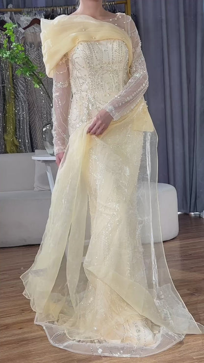 Luxury Pink Beaded Mermaid Evening Dress with Overskirt LA72348A