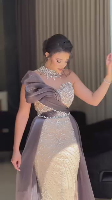 Luxury Beaded Arabic Evening Dress with Slit LA72769