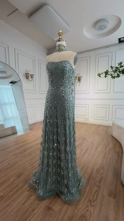 Luxury Nude Beaded Mermaid Evening Dress for Occasion Saudi LA72871